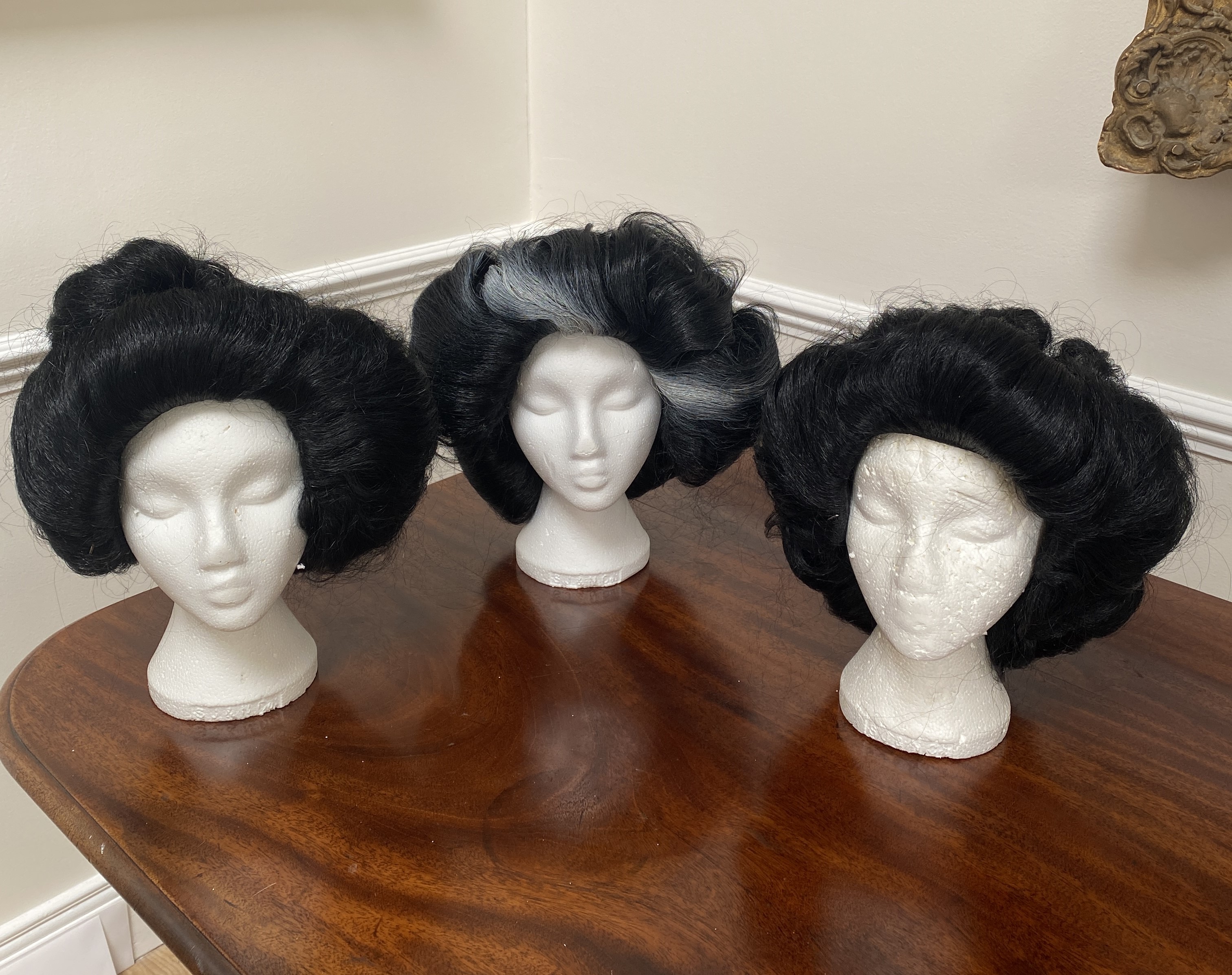 Three lady’s Japanese Geisha style wigs, acrylic hair